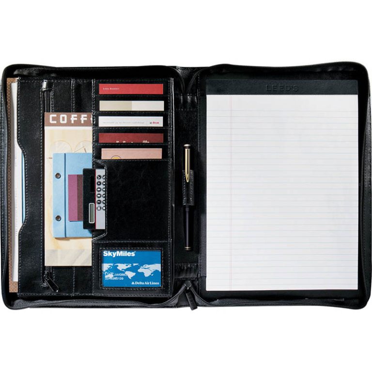 Renaissance Zippered Bonded Leather Padfolio - Black-0