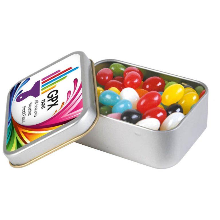 Assorted Colour Mini Jelly Beans in Silver Rectangular Tin-0