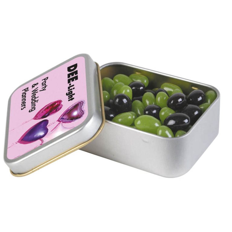 Corporate Colour Mini Jelly Beans in Silver Rectangular Tin-0