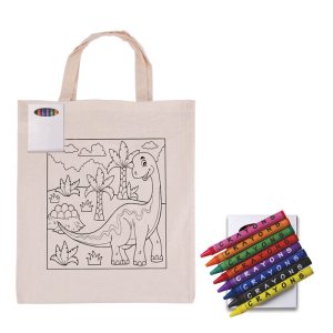 Colouring Calico Short Handle Bag with Crayons-0