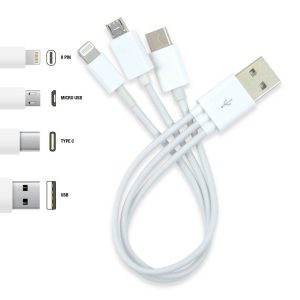 3 in 1 Combo USB Cable - Micro, 8 Pin, Type C-0